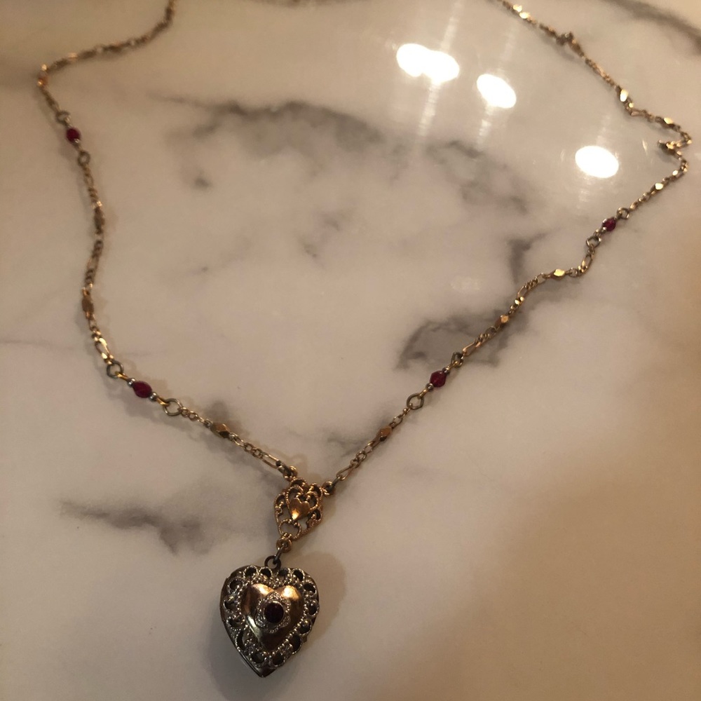 Locket Necklace with Ruby Colored Stones